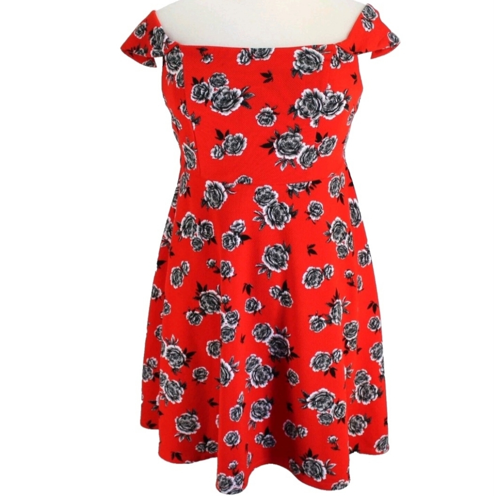 TORRID Red Floral Off-Shoulder Fit & Flare Skater Dress Sz 1X